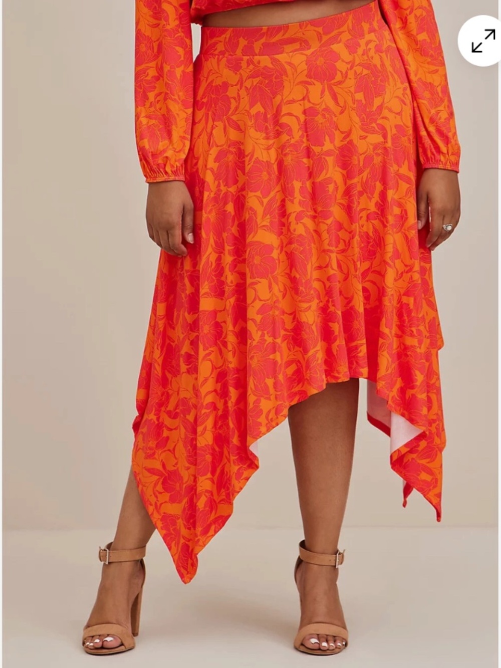 torrid Orange and Pink Floral Asymmetrical Handkerchief Skirt 3X